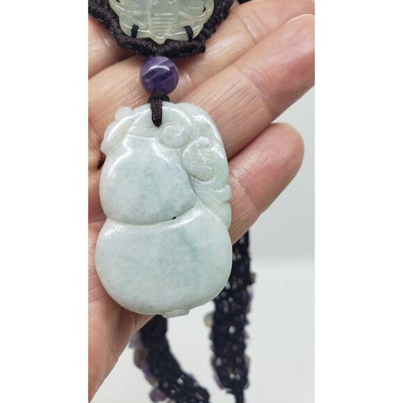 Vintage Necklace Amethyst Genuine Pearl Jade Elephant & Butterfly Pendants - Picture 13 of 13
